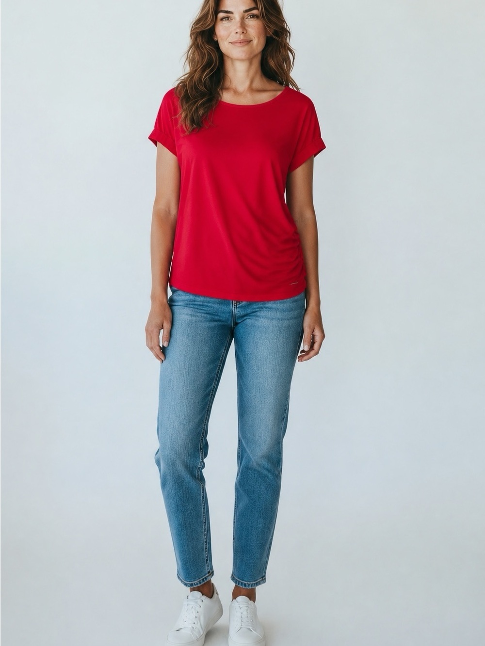 DKNY Red Cap Sleeve Relaxed Fit Top Large